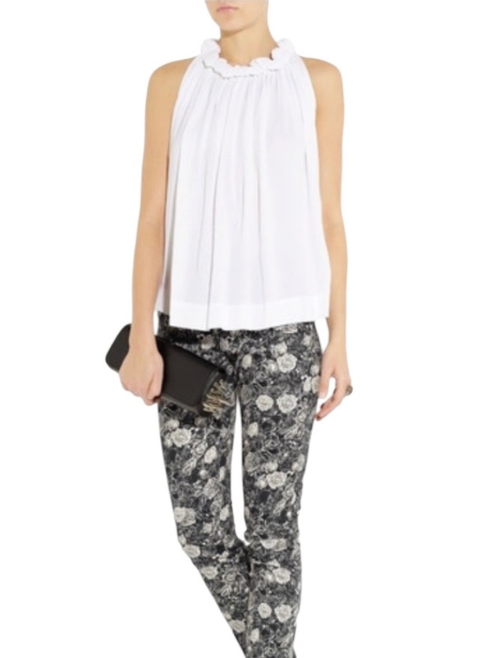 DIANE VON FURSTENBERG WHITE "CORALIE" SLEEVELESS RUFFLE HALTER SLEEVELESS BLOUSE